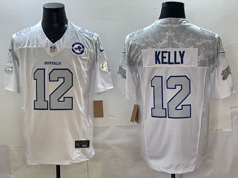 Men 2025 Buffalo Bills 12 Kelly white 5th generation Throwback Nike Limited NFL Jersey style 07